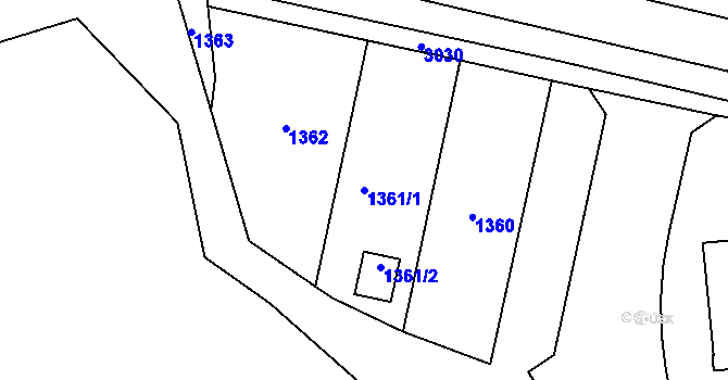 Parcela st. 1361/1 v KÚ Bolevec, Katastrální mapa