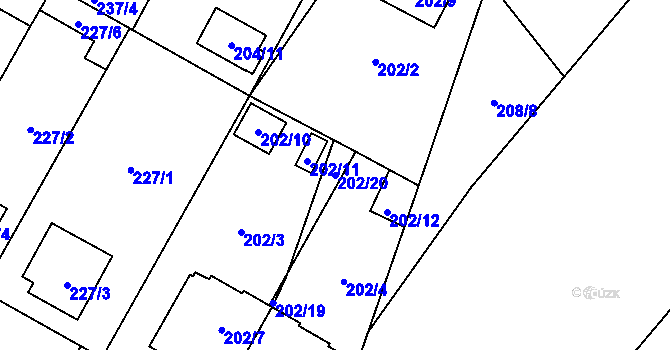 Parcela st. 202/20 v KÚ Bolevec, Katastrální mapa