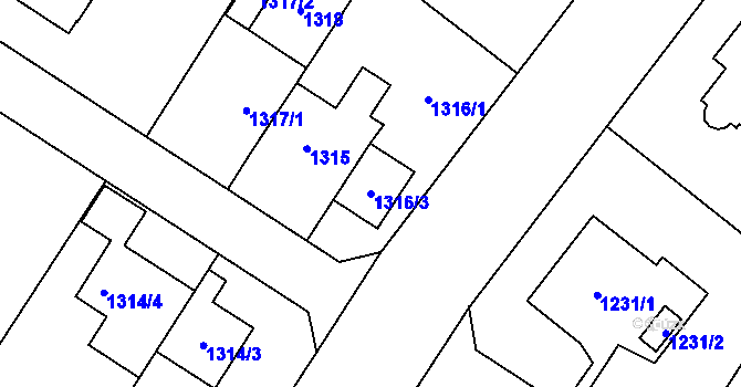 Parcela st. 1316/3 v KÚ Bolevec, Katastrální mapa