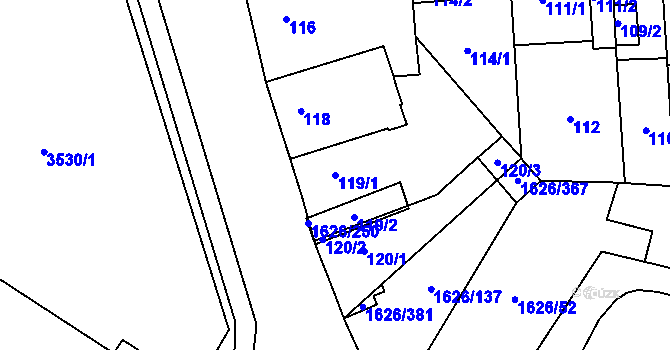Parcela st. 119/1 v KÚ Bolevec, Katastrální mapa