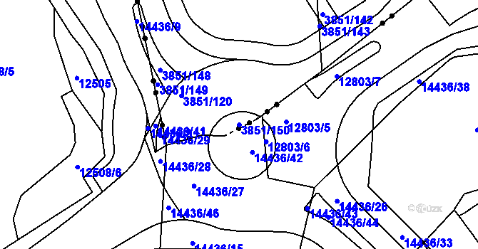 Parcela st. 3851/150 v KÚ Bolevec, Katastrální mapa