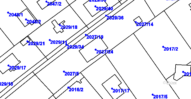 Parcela st. 2027/24 v KÚ Bolevec, Katastrální mapa