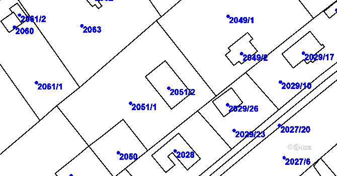 Parcela st. 2051/2 v KÚ Bolevec, Katastrální mapa