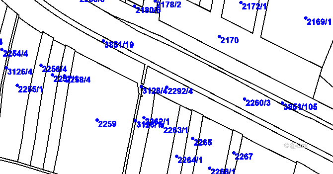 Parcela st. 2292/4 v KÚ Bolevec, Katastrální mapa
