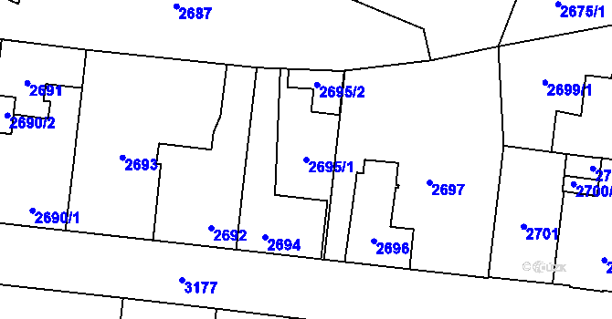 Parcela st. 2695/1 v KÚ Bolevec, Katastrální mapa