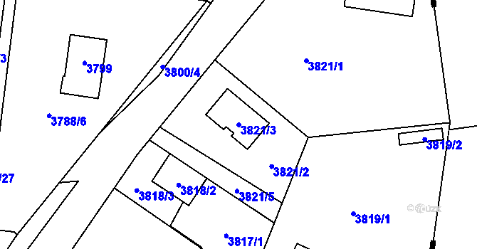 Parcela st. 3821/3 v KÚ Bolevec, Katastrální mapa