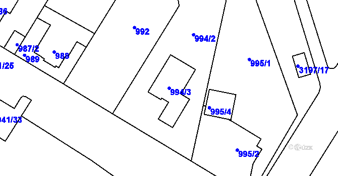 Parcela st. 994/3 v KÚ Bolevec, Katastrální mapa