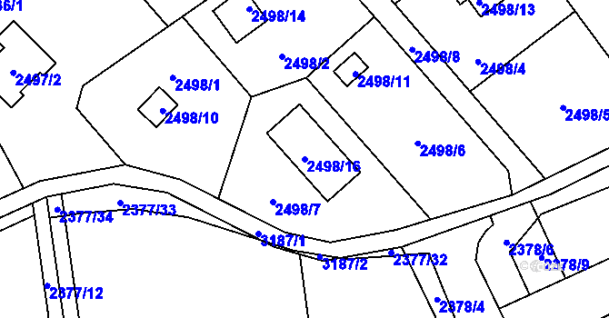 Parcela st. 2498/16 v KÚ Bolevec, Katastrální mapa