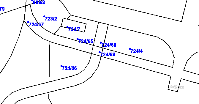 Parcela st. 724/69 v KÚ Božkov, Katastrální mapa