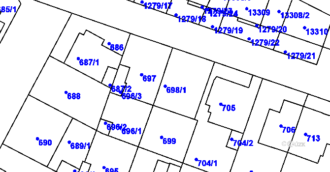 Parcela st. 698/1 v KÚ Božkov, Katastrální mapa