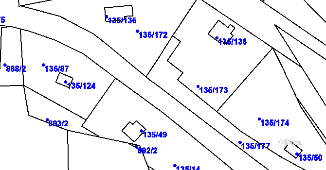 Parcela st. 135/176 v KÚ Božkov, Katastrální mapa