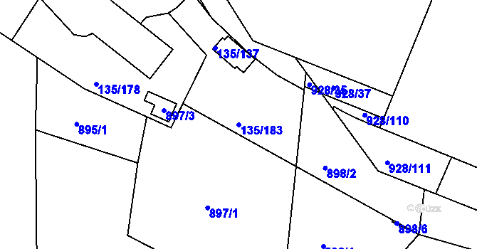 Parcela st. 135/183 v KÚ Božkov, Katastrální mapa