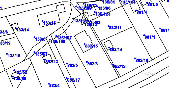 Parcela st. 882/15 v KÚ Božkov, Katastrální mapa