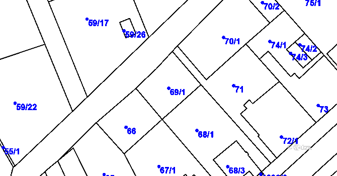 Parcela st. 69/1 v KÚ Božkov, Katastrální mapa