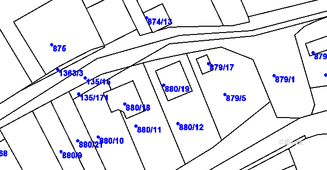 Parcela st. 880/19 v KÚ Božkov, Katastrální mapa