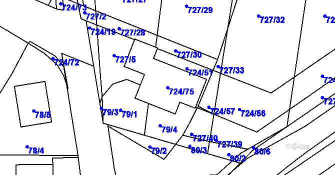 Parcela st. 724/75 v KÚ Božkov, Katastrální mapa