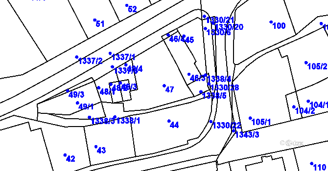 Parcela st. 47 v KÚ Božkov, Katastrální mapa
