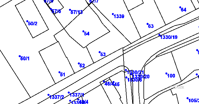 Parcela st. 53 v KÚ Božkov, Katastrální mapa