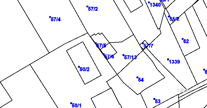 Parcela st. 57/6 v KÚ Božkov, Katastrální mapa