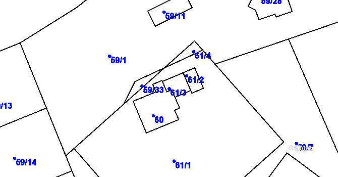 Parcela st. 61/3 v KÚ Božkov, Katastrální mapa