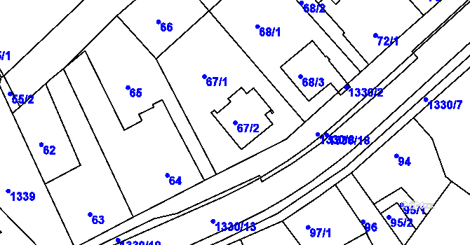 Parcela st. 67/2 v KÚ Božkov, Katastrální mapa