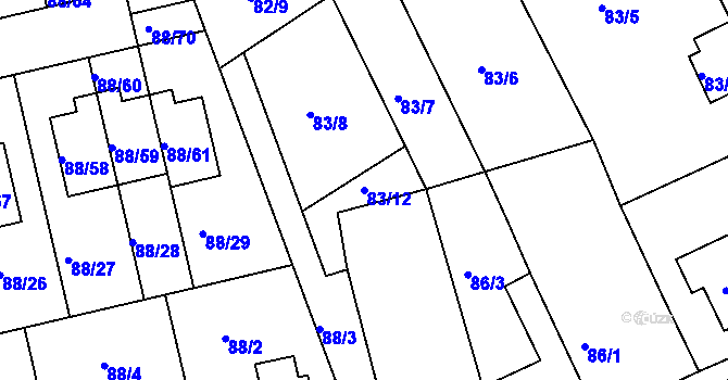 Parcela st. 83/12 v KÚ Božkov, Katastrální mapa
