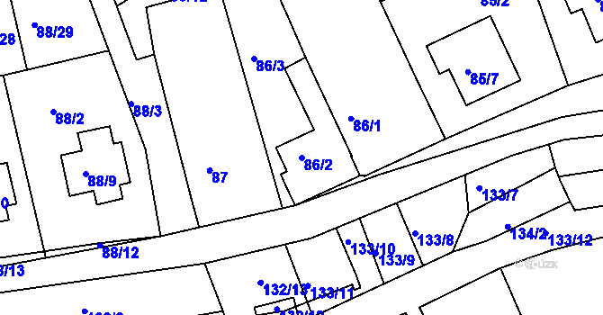 Parcela st. 86/2 v KÚ Božkov, Katastrální mapa