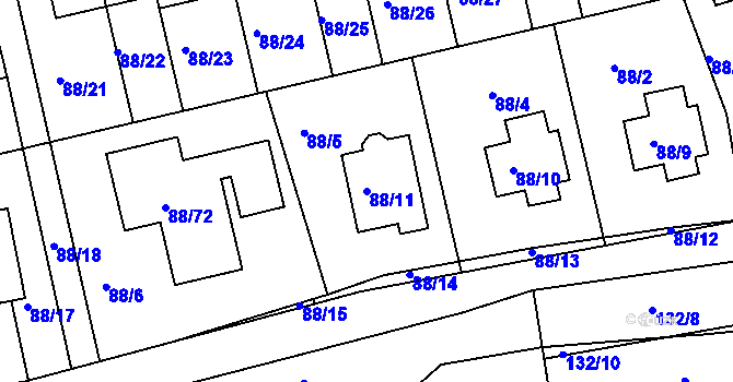 Parcela st. 88/11 v KÚ Božkov, Katastrální mapa