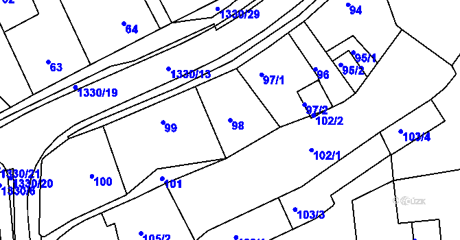 Parcela st. 98 v KÚ Božkov, Katastrální mapa