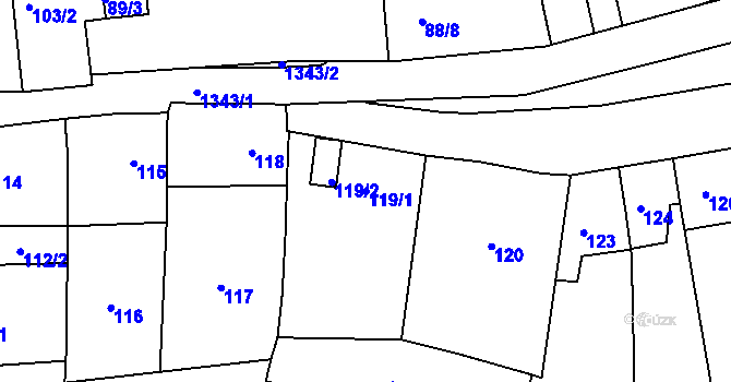 Parcela st. 119/1 v KÚ Božkov, Katastrální mapa