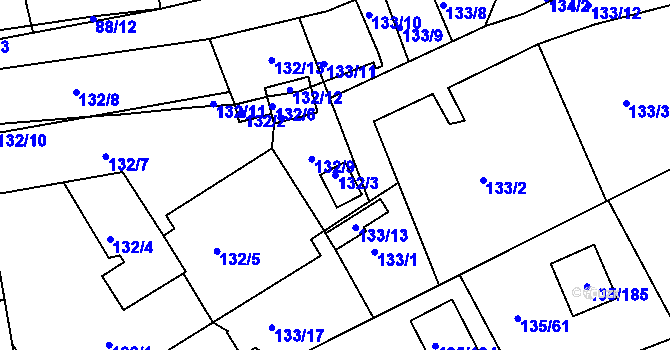 Parcela st. 132/3 v KÚ Božkov, Katastrální mapa