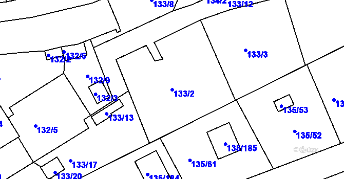 Parcela st. 133/2 v KÚ Božkov, Katastrální mapa
