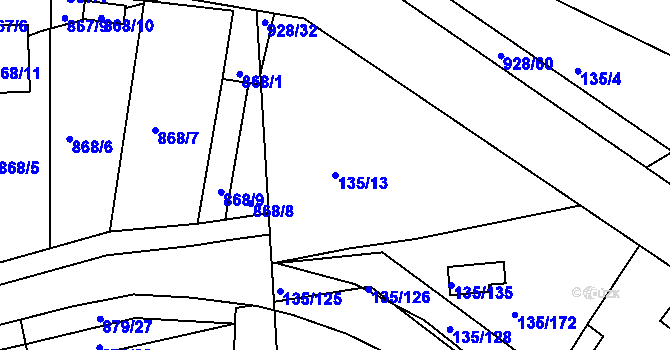 Parcela st. 135/13 v KÚ Božkov, Katastrální mapa