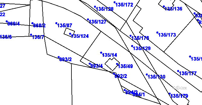 Parcela st. 135/14 v KÚ Božkov, Katastrální mapa