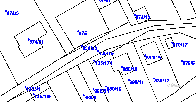 Parcela st. 135/15 v KÚ Božkov, Katastrální mapa