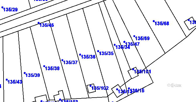 Parcela st. 135/35 v KÚ Božkov, Katastrální mapa