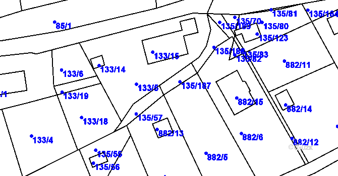 Parcela st. 135/57 v KÚ Božkov, Katastrální mapa