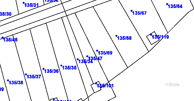 Parcela st. 135/69 v KÚ Božkov, Katastrální mapa