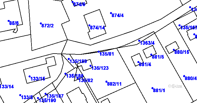 Parcela st. 135/81 v KÚ Božkov, Katastrální mapa