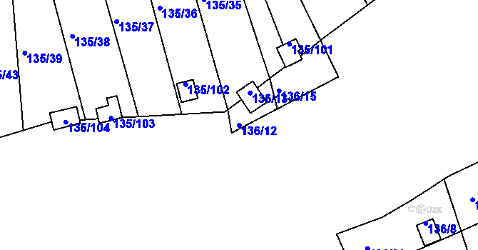 Parcela st. 136/12 v KÚ Božkov, Katastrální mapa