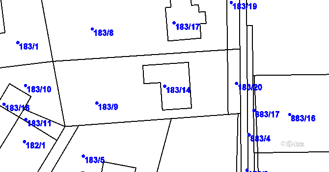 Parcela st. 183/14 v KÚ Božkov, Katastrální mapa