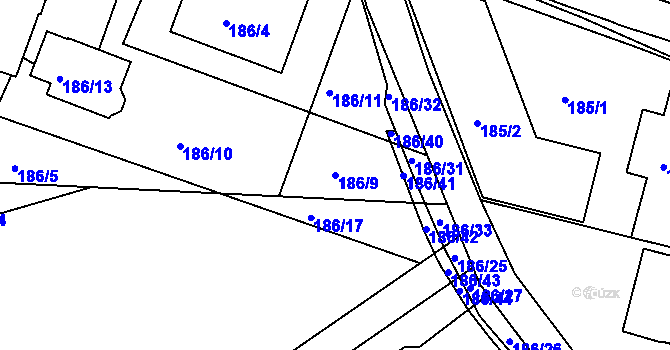 Parcela st. 186/9 v KÚ Božkov, Katastrální mapa
