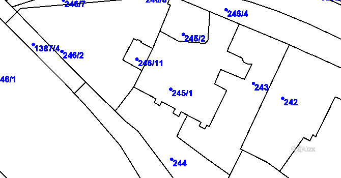 Parcela st. 245/1 v KÚ Božkov, Katastrální mapa