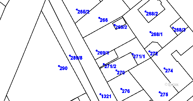 Parcela st. 269/1 v KÚ Božkov, Katastrální mapa