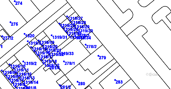 Parcela st. 278/2 v KÚ Božkov, Katastrální mapa