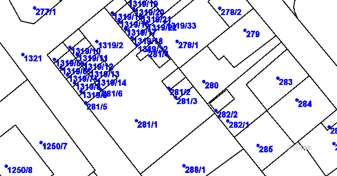 Parcela st. 281/2 v KÚ Božkov, Katastrální mapa