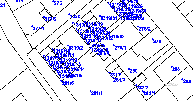 Parcela st. 281/4 v KÚ Božkov, Katastrální mapa