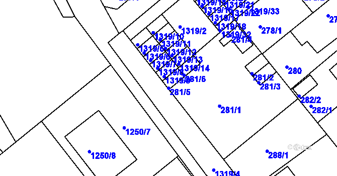 Parcela st. 281/5 v KÚ Božkov, Katastrální mapa