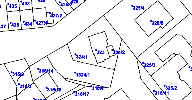 Parcela st. 323 v KÚ Božkov, Katastrální mapa