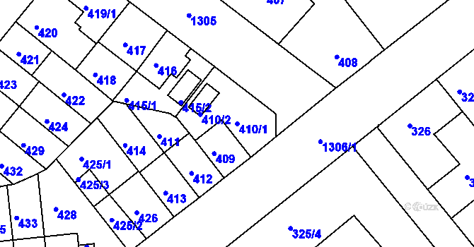 Parcela st. 410/1 v KÚ Božkov, Katastrální mapa